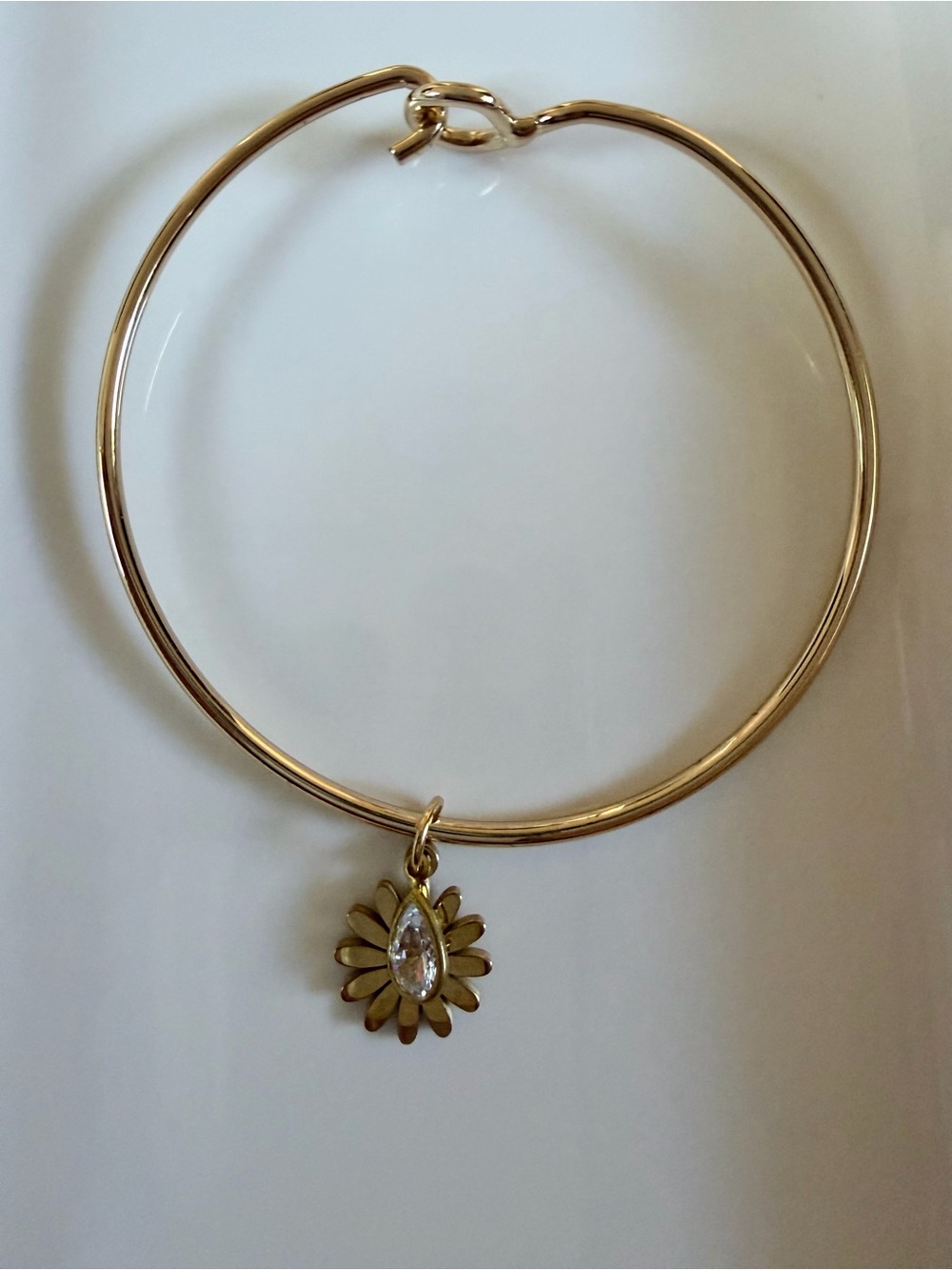Gold-Tone Sunburst Charm Bangle Bracelet with Clear Teardrop Crystal
